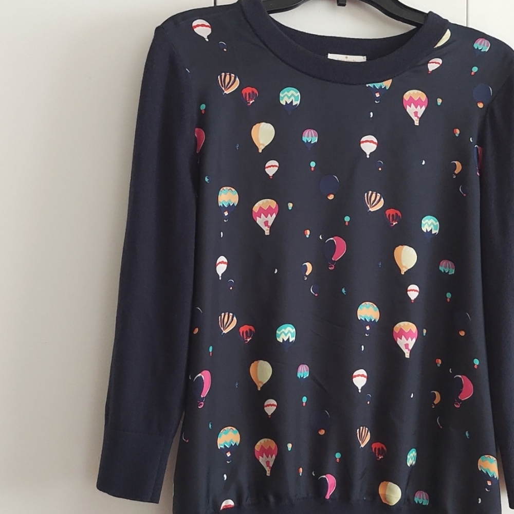 Kate Spade Head in the Clouds Hot Air Balloon Sweater Size Large Blue Multicolor - Picture 5 of 16